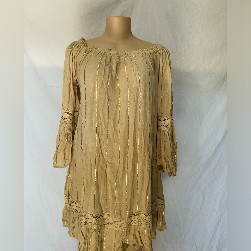 Elegant Cream Dress with Gold Accents